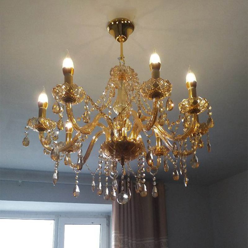 Crystal Candle Shape Hanging Ceiling Light European Style Multi Lights Hanging Light