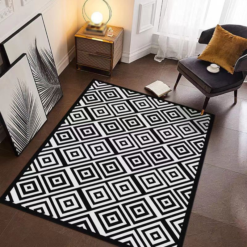 White Graphic Rug Polyester Modern Rug Stain Resistant Rug for Living Room