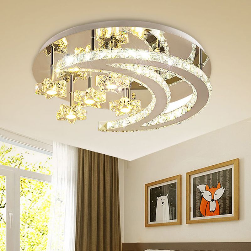Contemporary Star Flush Light Crystal Flush Mount Ceiling Fixture in Silver