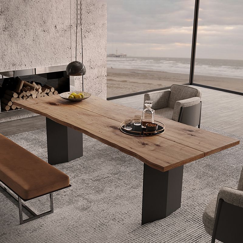 Brown Solid Wood Top Dining Table Rectangle Kitchen Dinette Table