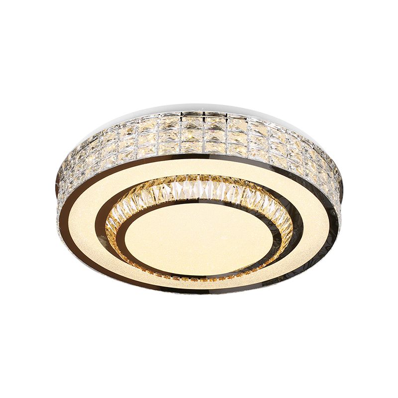 Faceted Crystals Chrome Flush Light Fixture Circular LED Contemporary Close to Ceiling Lamp