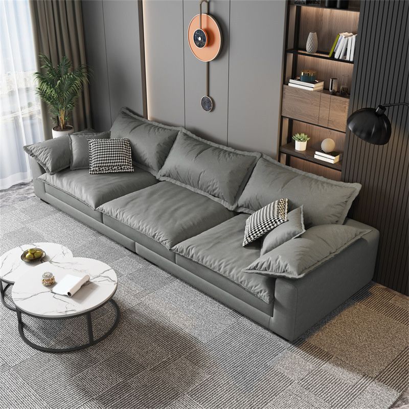 Stain Resistant Sofa Couch Square Arm Sofa Set with Pillows in Grey
