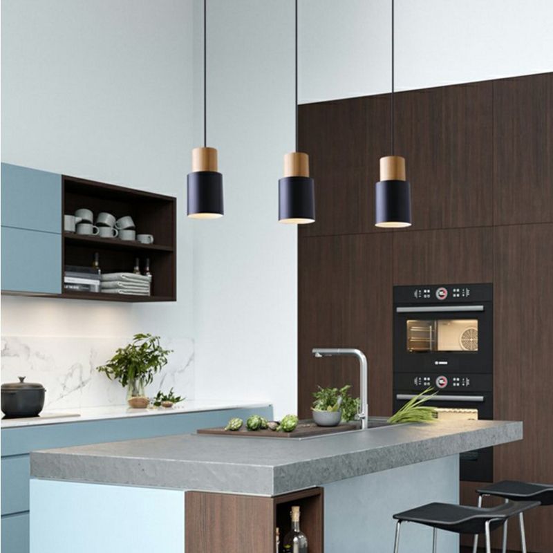 Lámpara colgante de 1 luz de estilo colgante de estilo macarrón con madera para dormitorio
