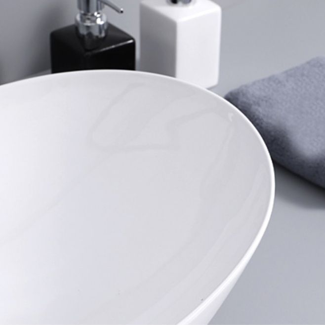 Contemporary Bathroom Sink with Single Faucet Hole Solid Color Oval-Shape Vessel Sink