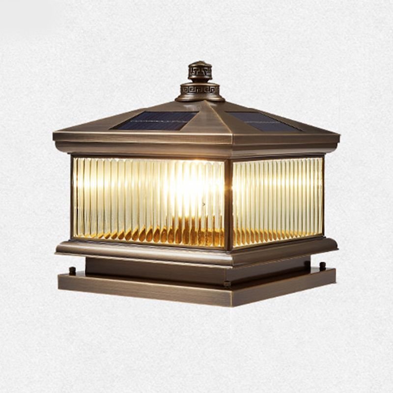 Square Shape Waterproof Pillar Lamp Modern Metal Outdoor Lights in Bronze