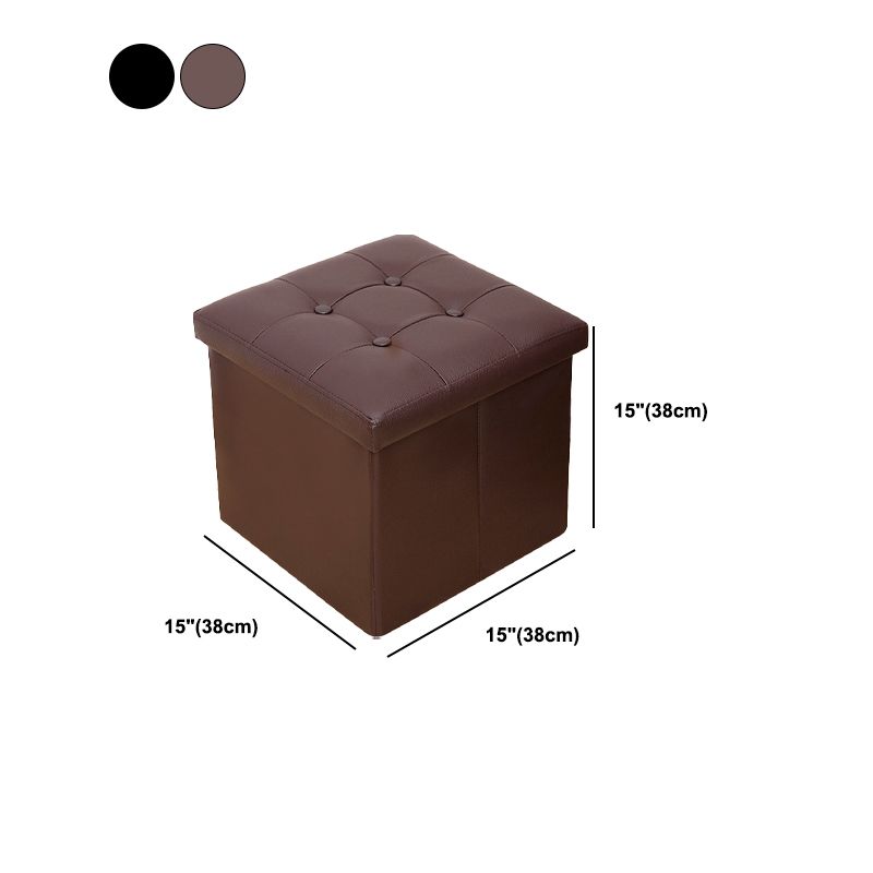 Vintage Tufted Ottoman Pure Color PU Leather Water Resistant Square Ottoman with Storage