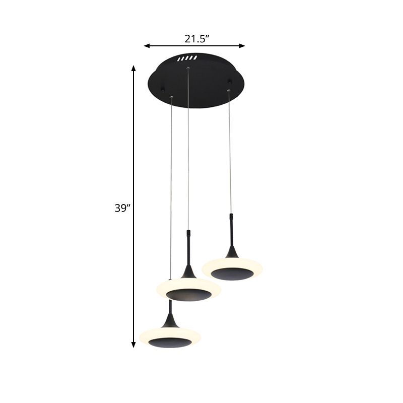 Luz de techo de trompeta negra Costilla de caída acrílica LED contemporánea con dosel redondo/lineal