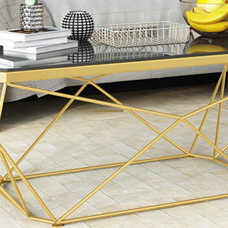 Modern Style Glass Top Coffee Table Iron Frame Cocktail Table