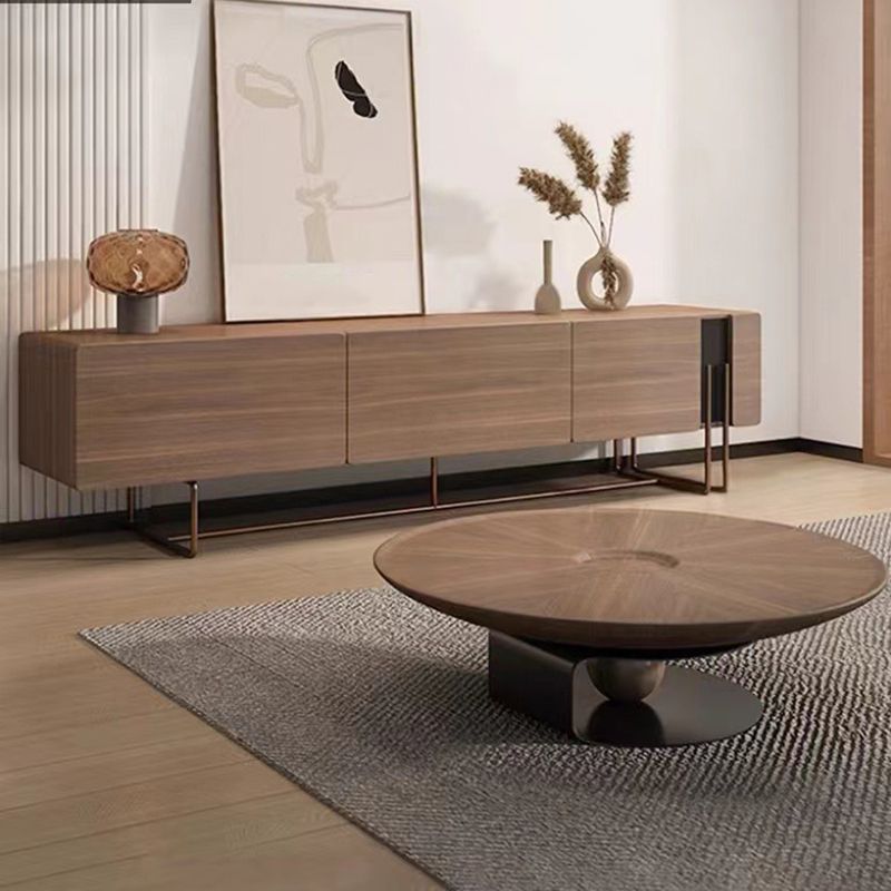Nordic Style Cocktail Table Walnut/black Wood Round Coffee Table