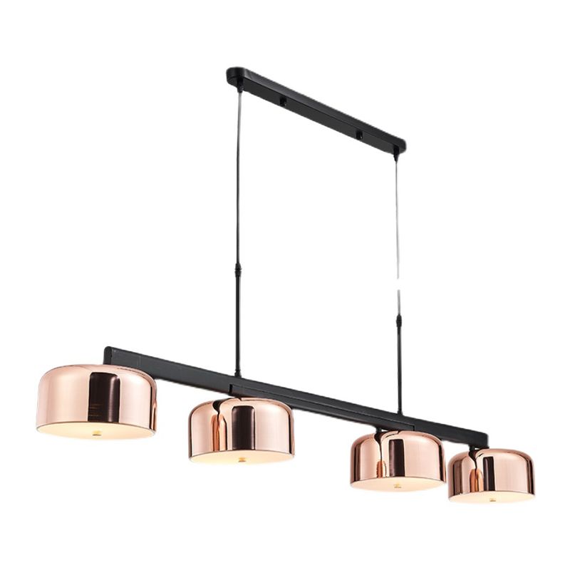 4-Light 55" Island Light Fixture Modern Rose Gold Drum Restaurant Hanging Lamp with Metal Shade