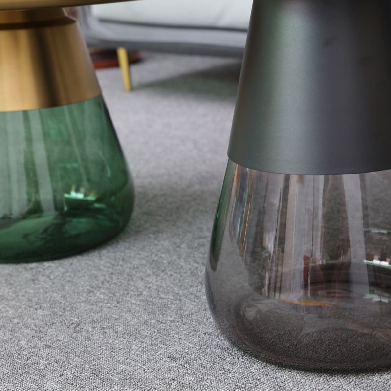 Mid-century Modern Metal Tray Top Glass Base Round Coffee Table