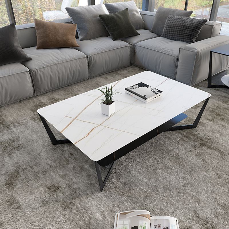 Cross Legs Slate Coffee Table Shelf Included Rectangle Single Cocktail Table