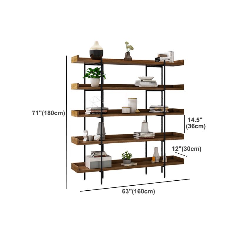 Metal Bookcase Industrial Book Shelf with Wood Rectangular Shelves