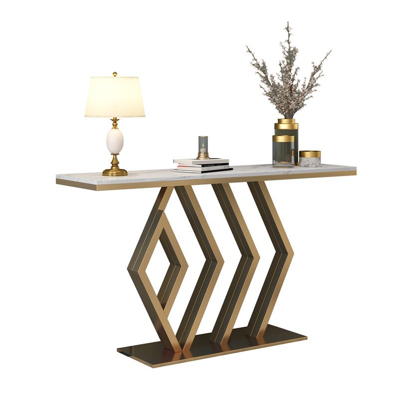 Glam Rectangle Console Table with Pedestal Base and Marble Top