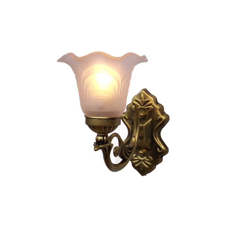 Mont mural floral en bronze Light Traditional White Glass Shade 1-Light Living Room Appince Light avec un bras sinueux