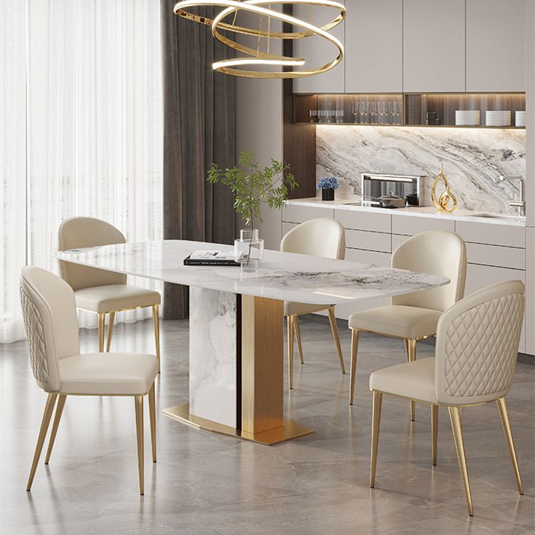 Scandinavian Dining Table Set 1/4/5/7 Pcs Sintered Stone Dining Table with Armless Chairs