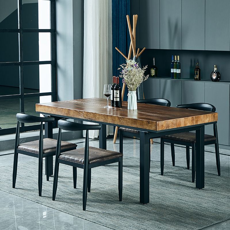 Traditional Style Solid Wood Dining Set with Walnut Table and 4 Black Legs Base