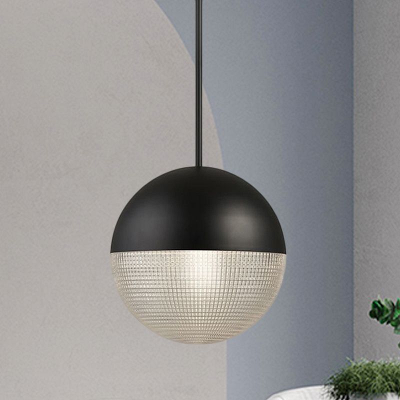 Clear Prismatic Glass Ball Hanging Lamp Contemporary 1 Bulb Pendant Ceiling Light in Black/Gold for Bedroom