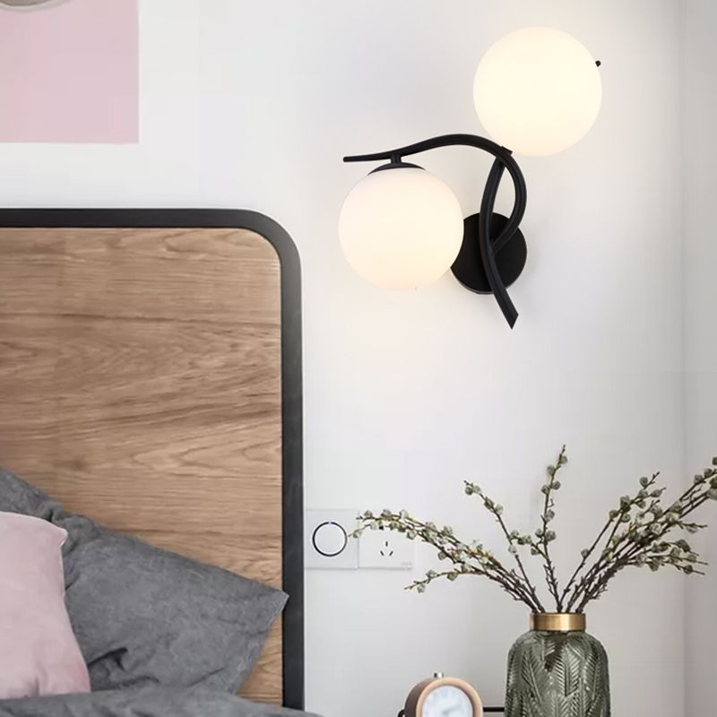 2-Light Sputnik Wall Sconce in Modern Luxury Style Wrought Iron Wall Light with White Glass Shade