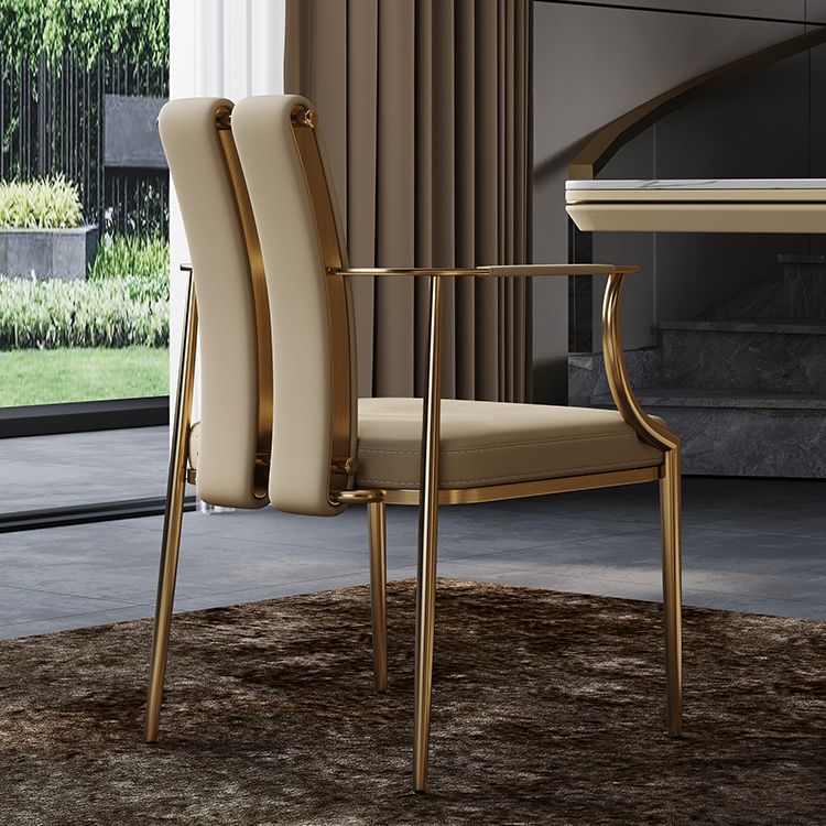 Glam Kitchen Dining Chair Gold Legs Upholstered Dining Arm Chair