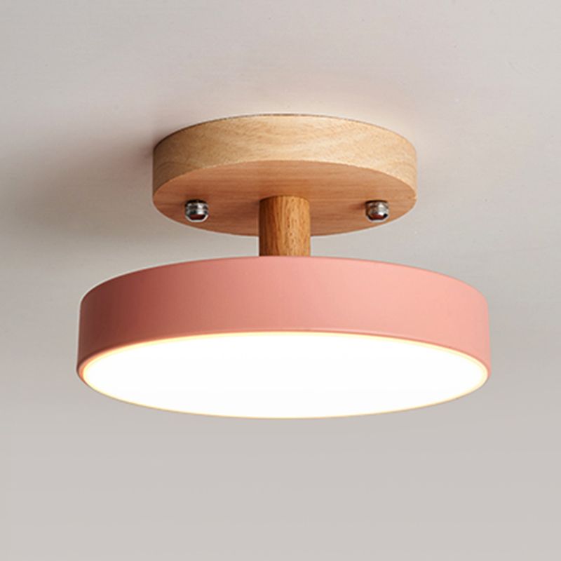 LED Round Semi Flush Nordic Metal and Wood Ceiling Semi Flush in 5 - Colors