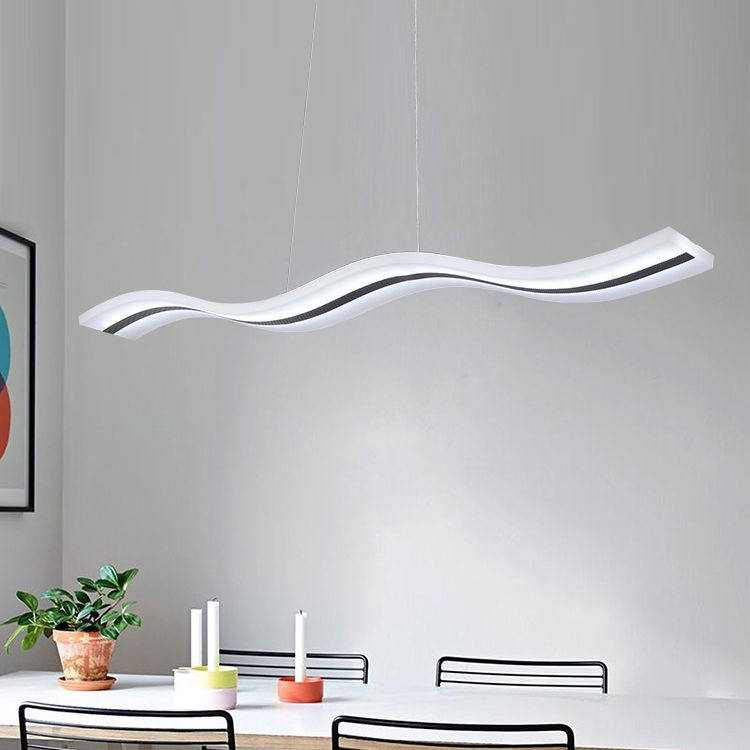 Flow Shaped Hanging Lamp Minimalist Acrylic Dining Room LED Island Light in White