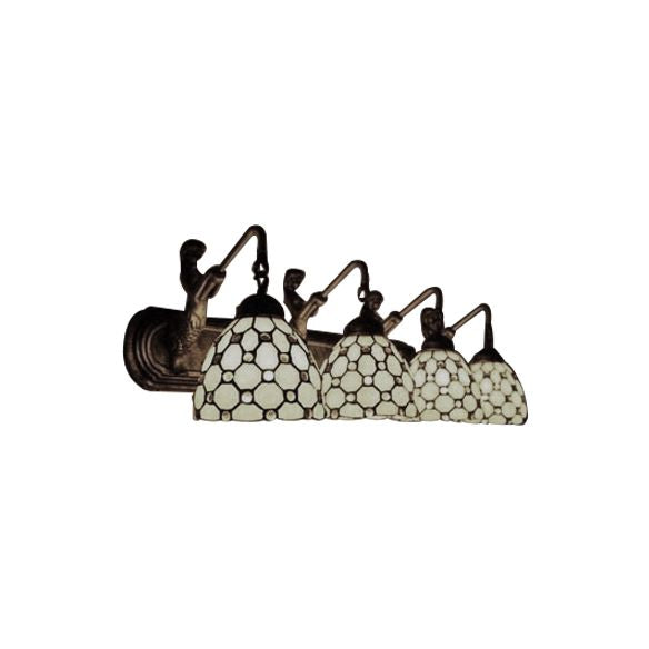 Beige Glass Dome Wall Mount Light Fixture Tiffany 4 Heads Antique Brass Sconce Light