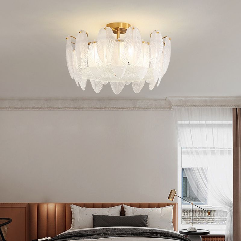 Nordic Ceiling Light Feather-shaped Glass Shade Flush Mount Light Fixture