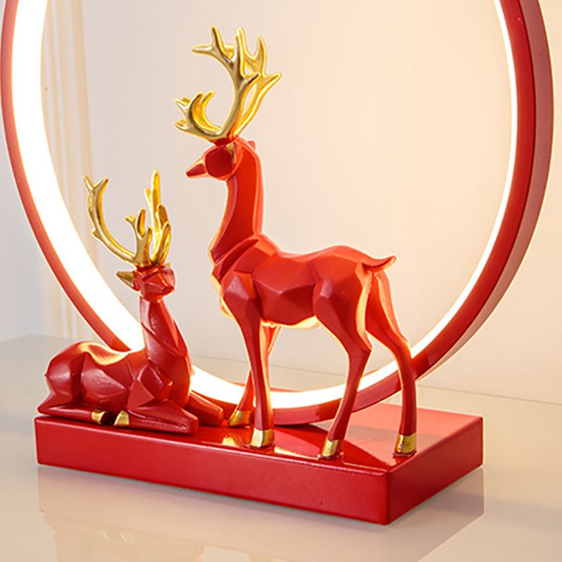 Nordic Ring Shaped Table Light Bedroom LED Night Stand Lamp with Decorative Deers