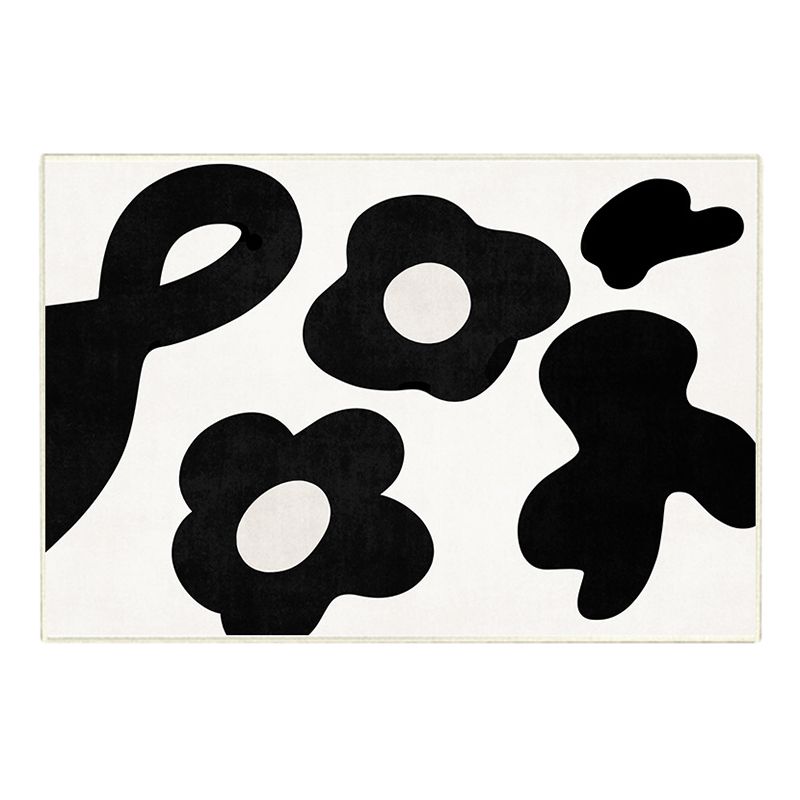 Black Modern Rug Polyester Abstract Print Rug Non-Slip Backing Rug for Home Decor