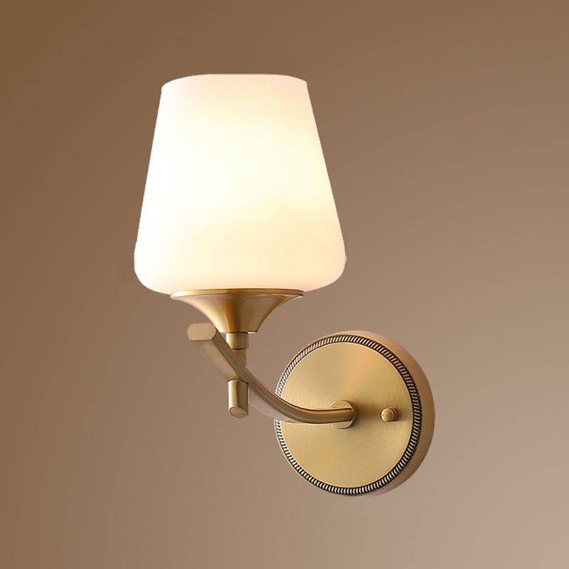 Golden Copper Wall Lamp Modern Style Wall Mount Lamp with Glass Shade for Bedroom