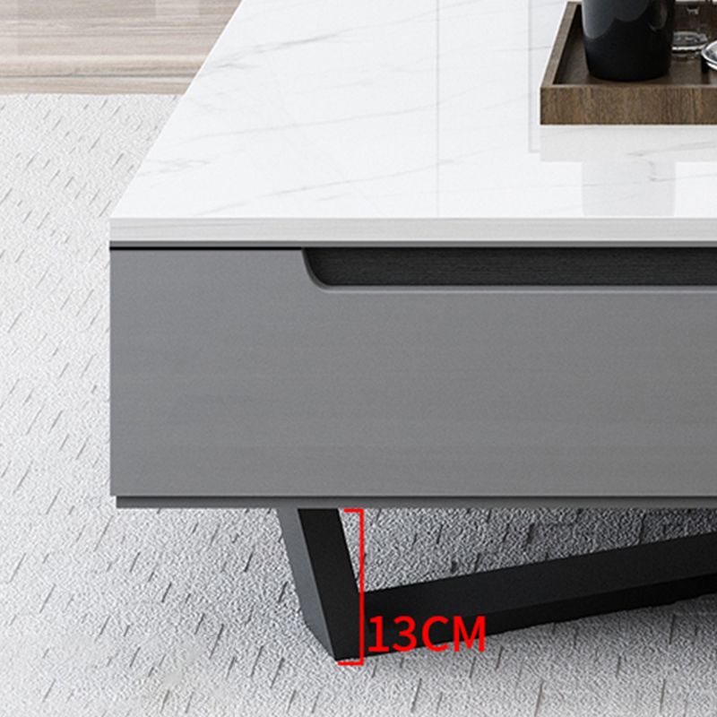 Marble Top Abstract Coffee Table with Storage Contemporary White
