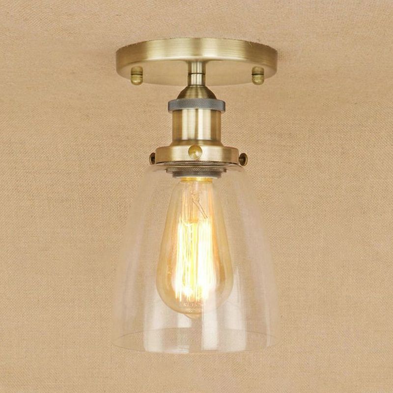 Luminaires de plafond à une ampoule, cône industriel en verre transparent, éclairage semi-encastré en argent/laiton/rouille