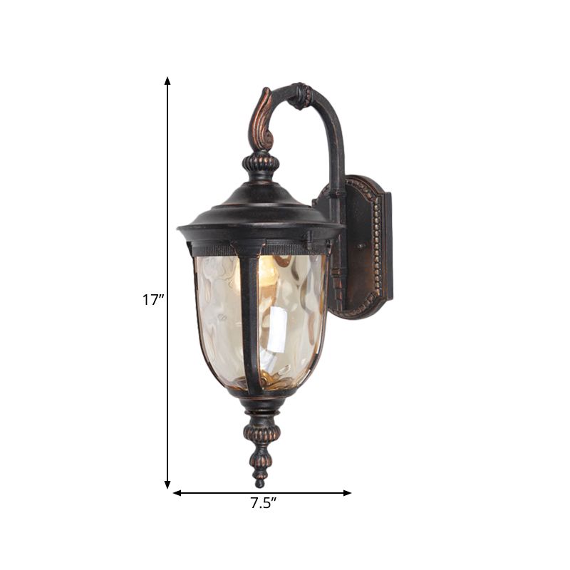 Urna Clear Dimple Glass Wall Lamphouse 1 Luz de la pared del patio de luz en negro con brazo curvo