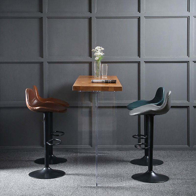 Scandinavian Adjustable Height Bar Stool Faux Leather Footrest Bar Stool