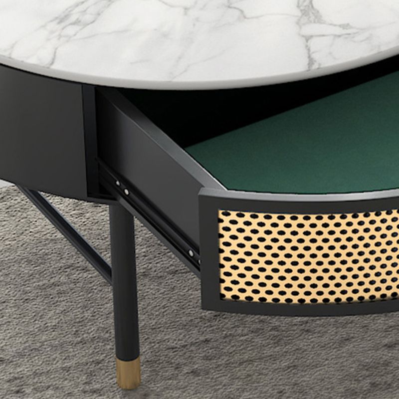 Luxurious Slate Round Top Coffee Table Set with Storage Drawer