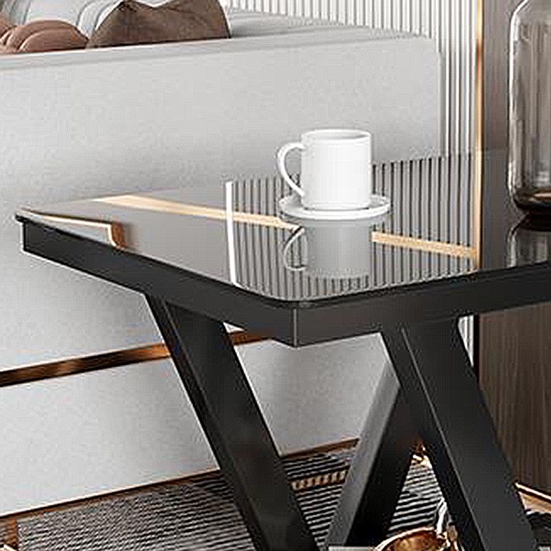 Square Block Base Metal Frame Black/white Tempered Glass Rectangular Coffee Table