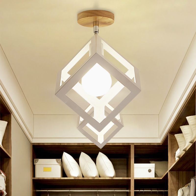 Rotatable 1 Bulb Square/Pyramid Ceiling Mount Light Modern Stylish Metallic Black/White Ceiling Lamp for Foyer Stair
