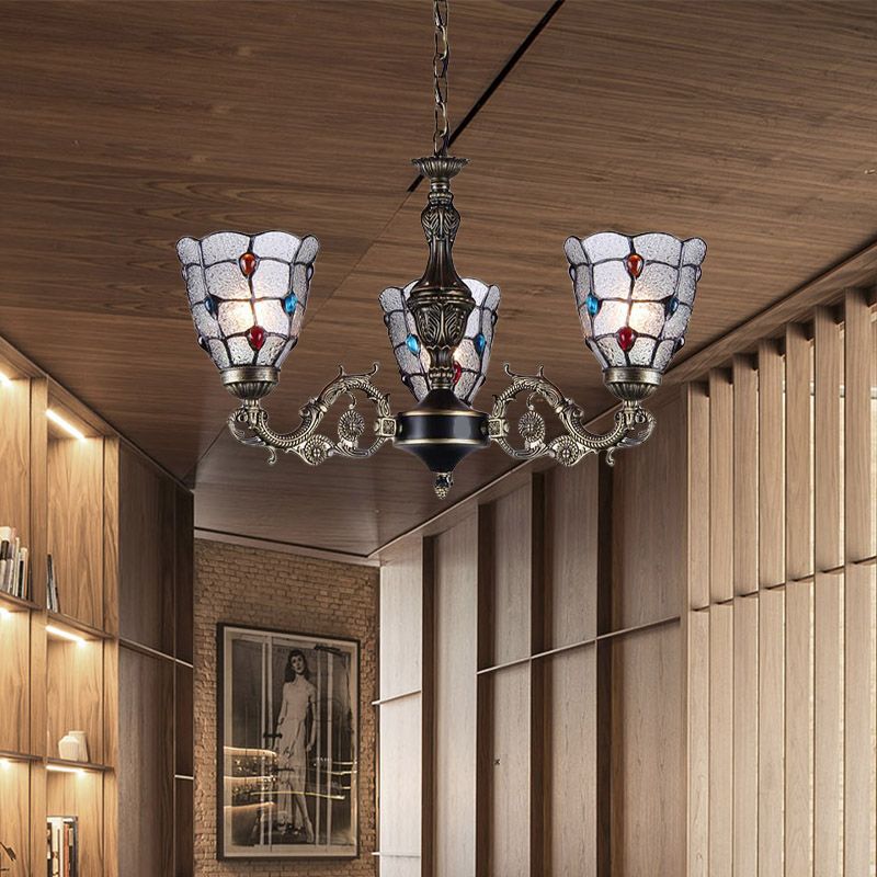 Lustre bijou du lustre léger baroque givré verre 3/6/8 lumières d'éclairage de suspension en bronze