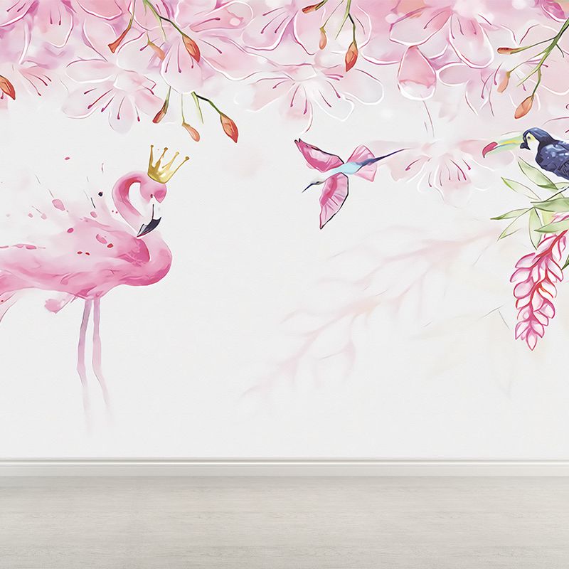 Standing Field Flamingos Mural Wallpaper Modern Non-Woven Material Wall Covering