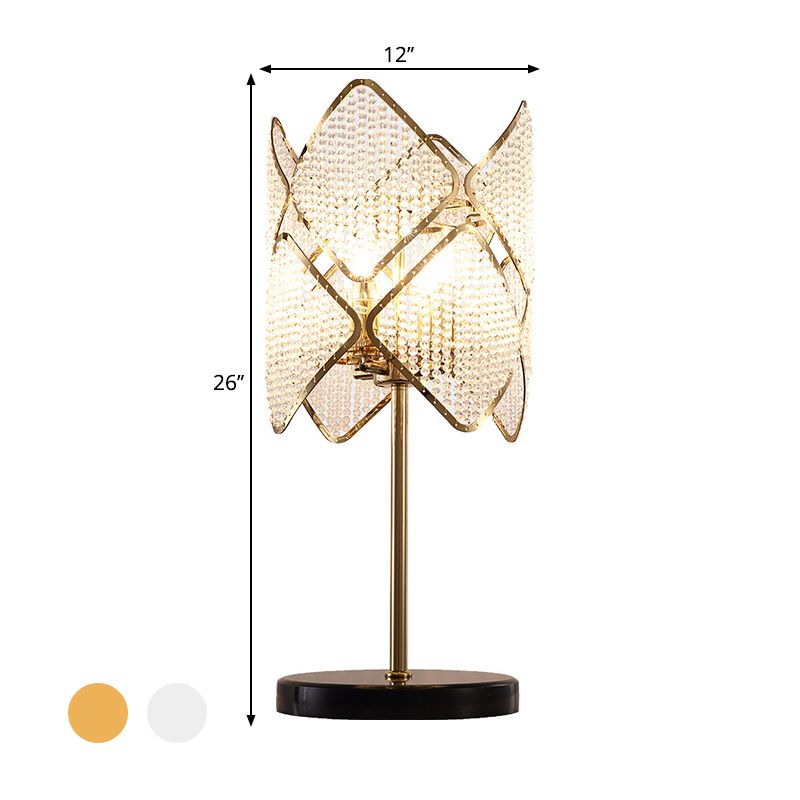 Perles de cristal clair or / chrome table légère rhombus 1 tête lampe du support de nuit contemporain pour la chambre à coucher