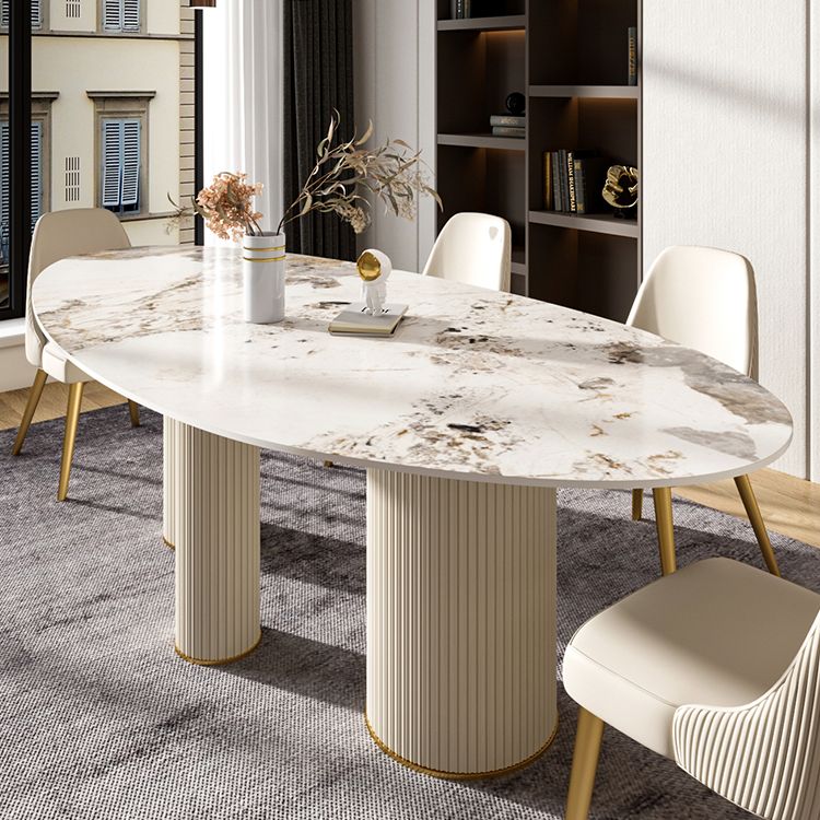 Metal Traditional Luxury Oval Indoor Table Sintered Stone Table with 3 Legs