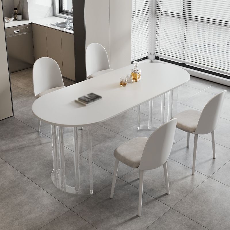 White Top Oval Dining Table Stone Dining Table with Acrylic Base