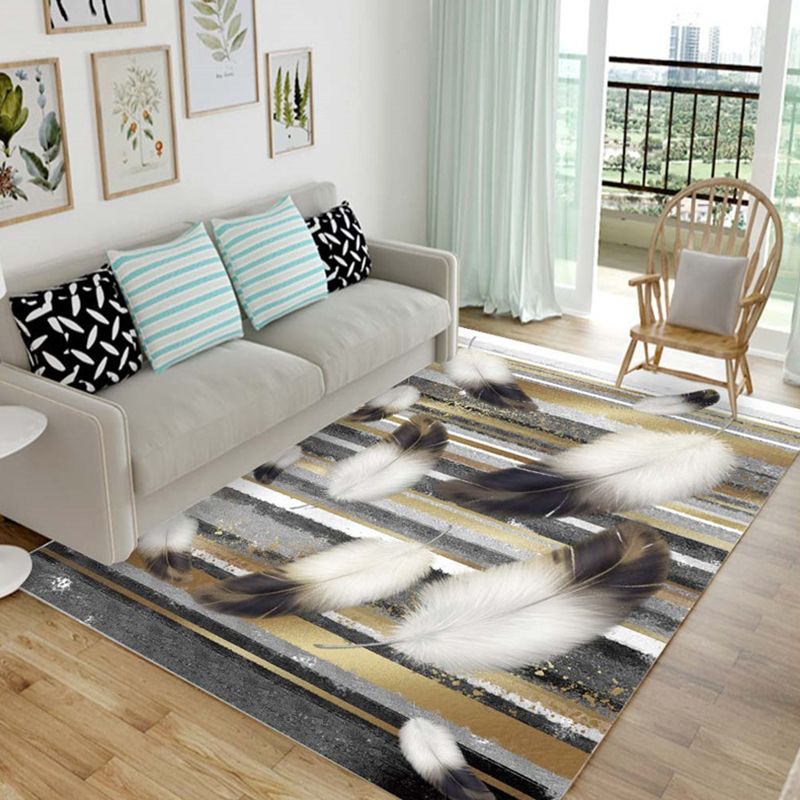Chic Multicolor Modern Rug Synthetics Feather Patterned Rug Non-Slip Washable Stain Resistant Rug for Lounge