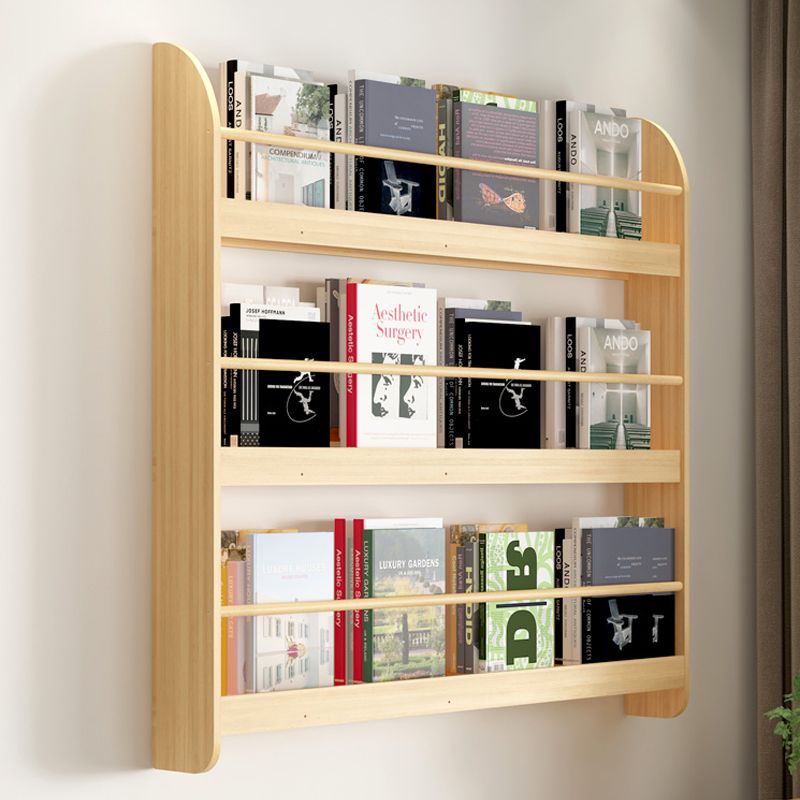 Wood Floating Bookcase Contemporary Style Wall Mounted Book Shelf