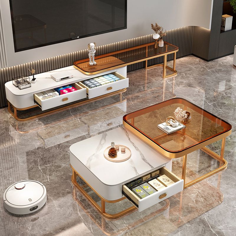 Modern Coffee Table Glass Top Square Nesting Coffee Table Set