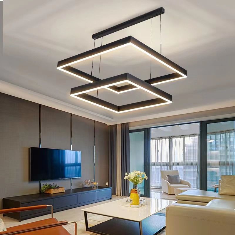 Layer LED Chandelier Lighting Simplicity Metal Black Pendant Light for Dining Room