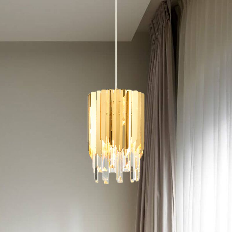 1 Bulb Tiered Hanging Light Postmodern Gold Crystal Rectangle Suspended Lighting Fixture