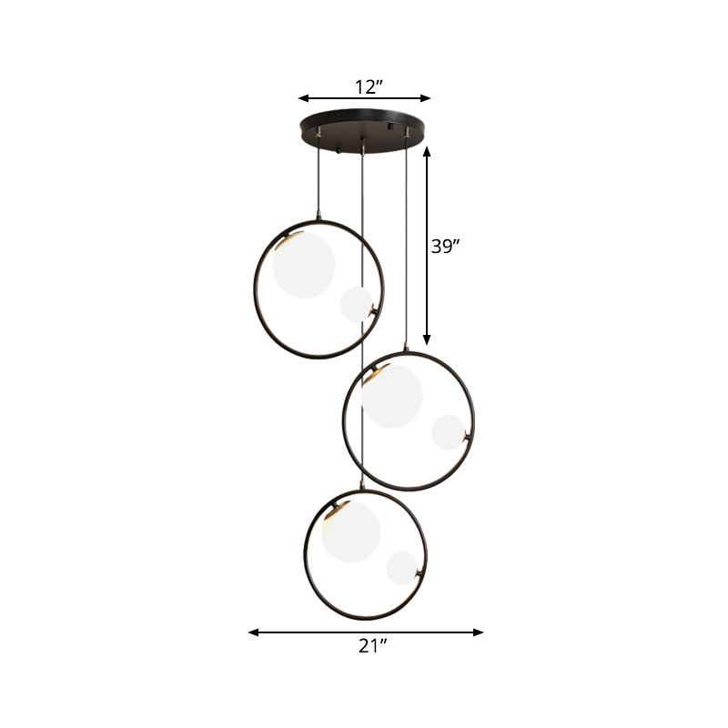 Modernisme 6-Light multi-pendentif orbe de plafond suspendu avec une teinte et une bague en verre d'opale