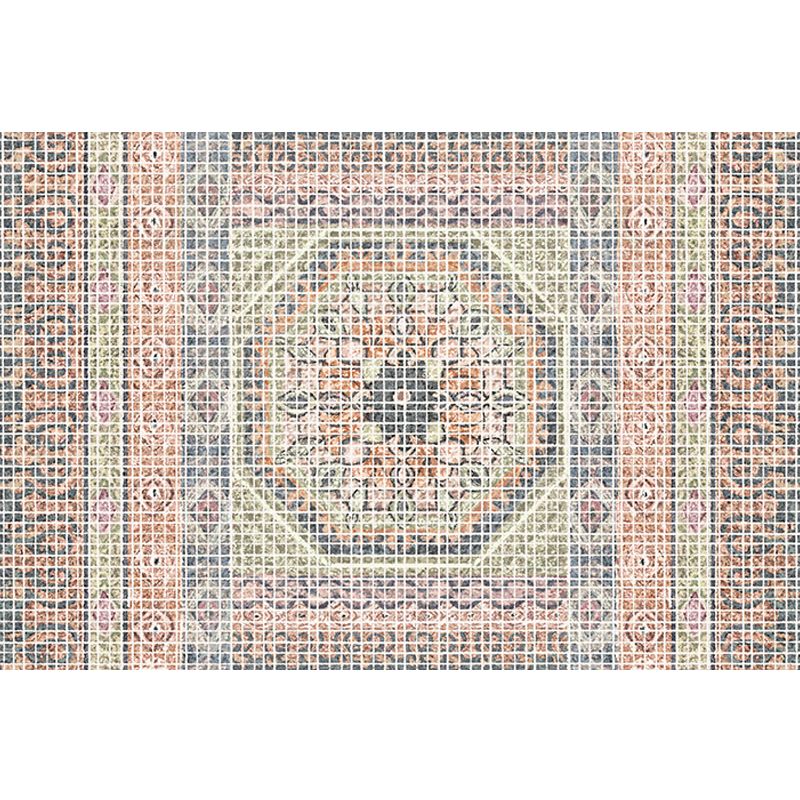 Bohemian Striped Pattern Rug with Flower Multicolor Polyester Rug Machine Washable Non-Slip Backing Area Rug for Living Room